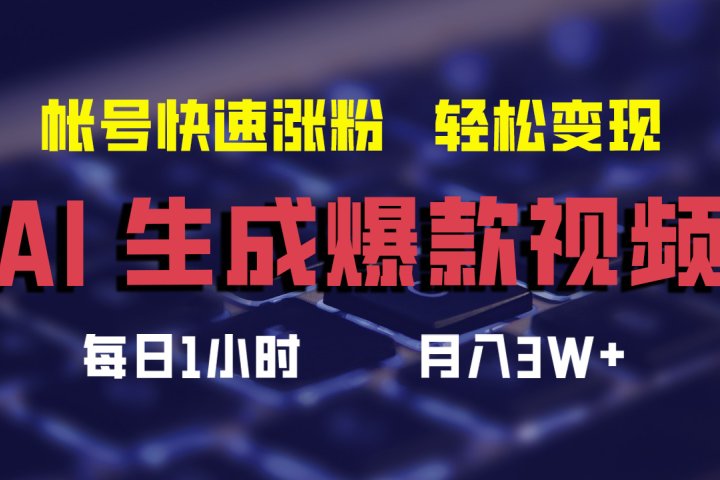 AI生成爆款视频，助你帐号快速涨粉，轻松月入3W+网创吧-网创项目资源站-副业项目-创业项目-搞钱项目网创吧