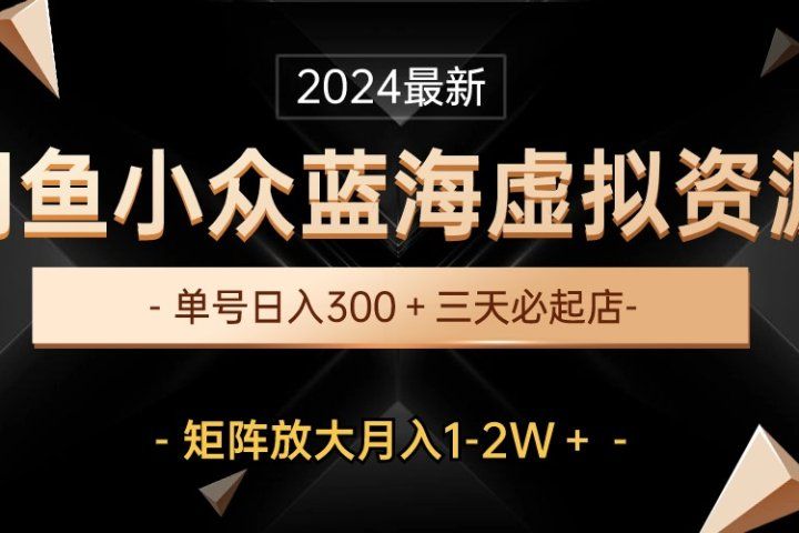 最新闲鱼小众蓝海虚拟资源，单号日入300＋，三天必起店，矩阵放大月入1-2W网创吧-网创项目资源站-副业项目-创业项目-搞钱项目网创吧