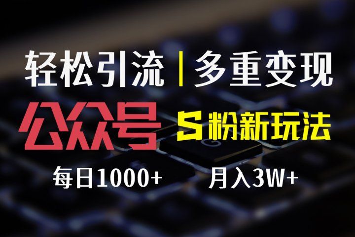 公众号S粉新玩法，轻松引流、多重变现，每日收益1000+网创吧-网创项目资源站-副业项目-创业项目-搞钱项目网创吧