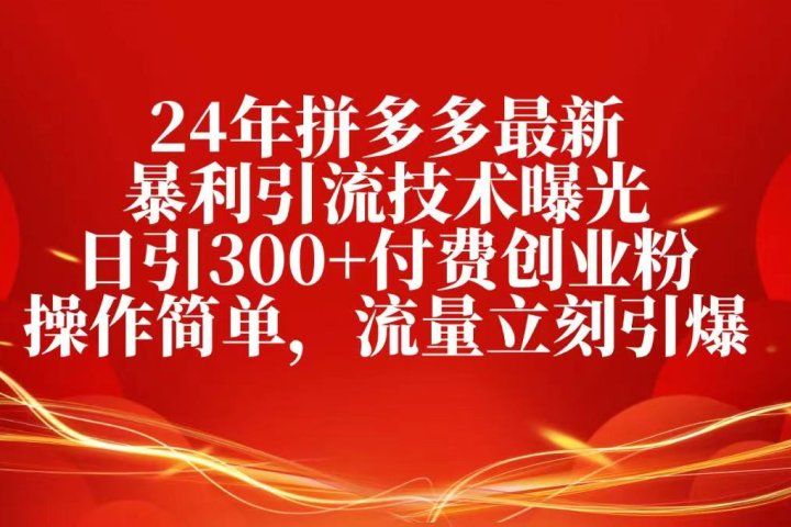 24年拼多多最新暴利引流技术曝光，日引300+付费创业粉，操作简单网创吧-网创项目资源站-副业项目-创业项目-搞钱项目网创吧